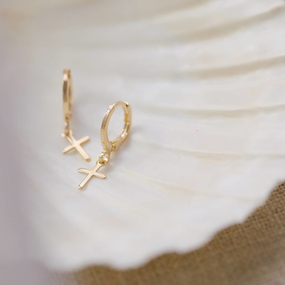 Petite Cross Earrings | 18k Gold Filled - Picture 4 of 9